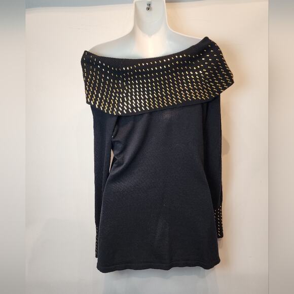 Questions Black Off the Shoulder Sweater Petites Small - Picture 3 of 9